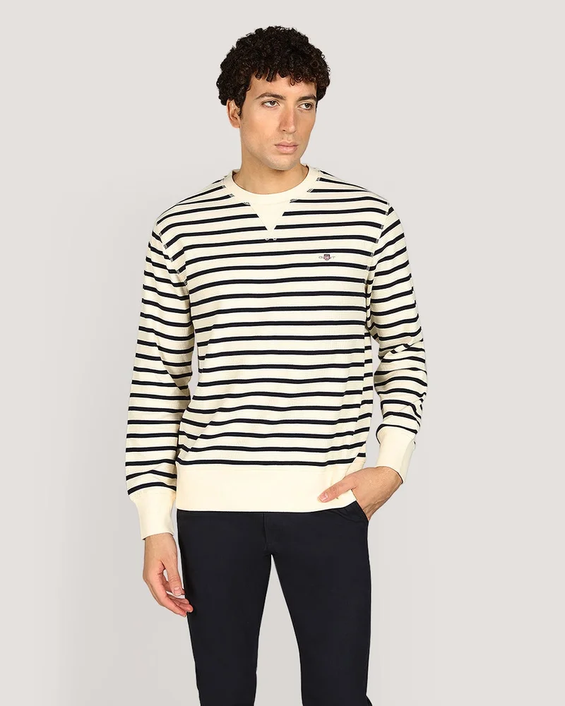 GANT  Striped Waffle Crew Neck Sweatshirt for Men | Best Price UAE