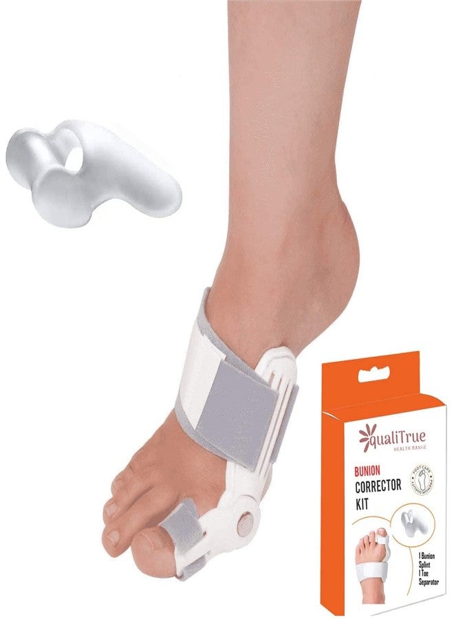 QualiTrue Silicone Bunion Corrector For Women Men, Orthopedic Toe Separator Bunion Splint With Fracture Support And Pain Relief, Adjustable Design For Right/Left Foot Alignment (1 Splint, 1 Separator) - Image 1