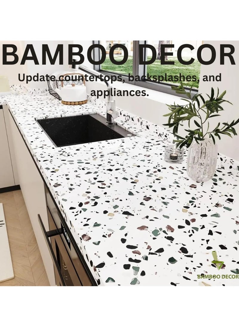 Bamboo Decor | Self Adhesive Wallpaper Peel & Stick Extra Thickened  Water-resistant Moist-proof Wall Decoration for Living room -Kitchen -Bedroom -Bathroom-office (Terrazzo , 60 x 400 CM) - Image 2