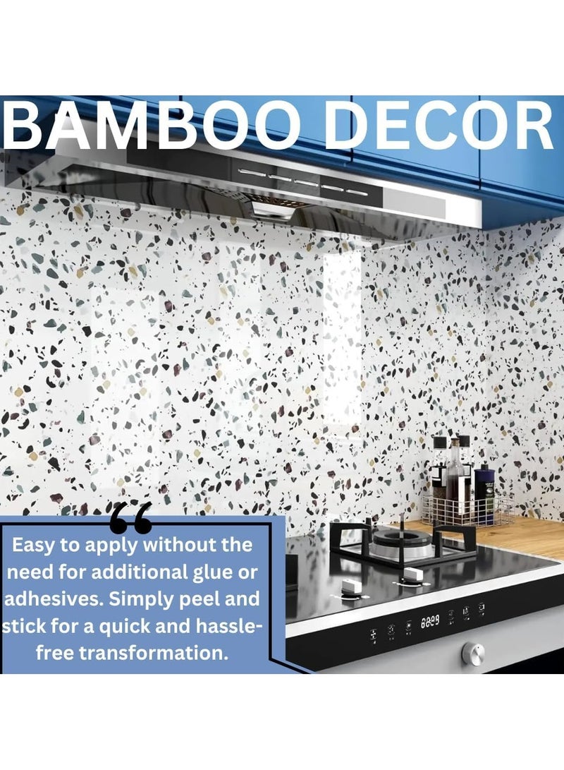 Bamboo Decor | Self Adhesive Wallpaper Peel & Stick Extra Thickened  Water-resistant Moist-proof Wall Decoration for Living room -Kitchen -Bedroom -Bathroom-office (Terrazzo , 60 x 400 CM) - Image 3