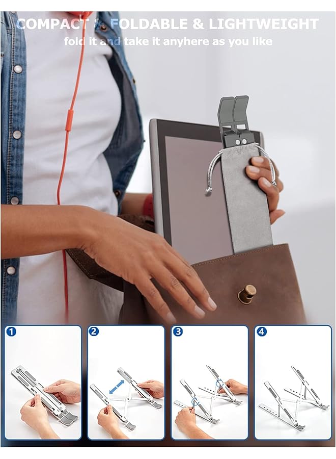 sulfar Portable Laptop Stand Phocar Adjustable Tablet Notebook Stand For Ipad Macbook Pro Laptop Desk Riser Foldable Notebook Cooling Stand For Macbook Dell Asus Lenovo Grey  - Image 5