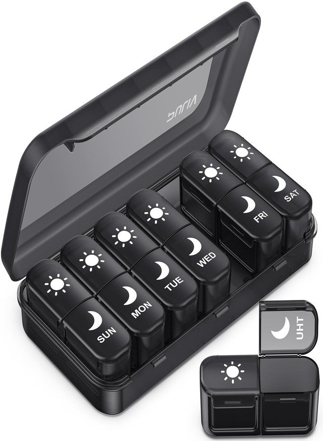 PULIV Large Weekly Pill Organizer 2 Times a Day with Face-Up Prints for Easy Pill Tracking, AM PM Pill Case with Dual Protection, Compact Travel Pill Box 7 Day for Vitamins, Fish Oils, Supplements - Image 1
