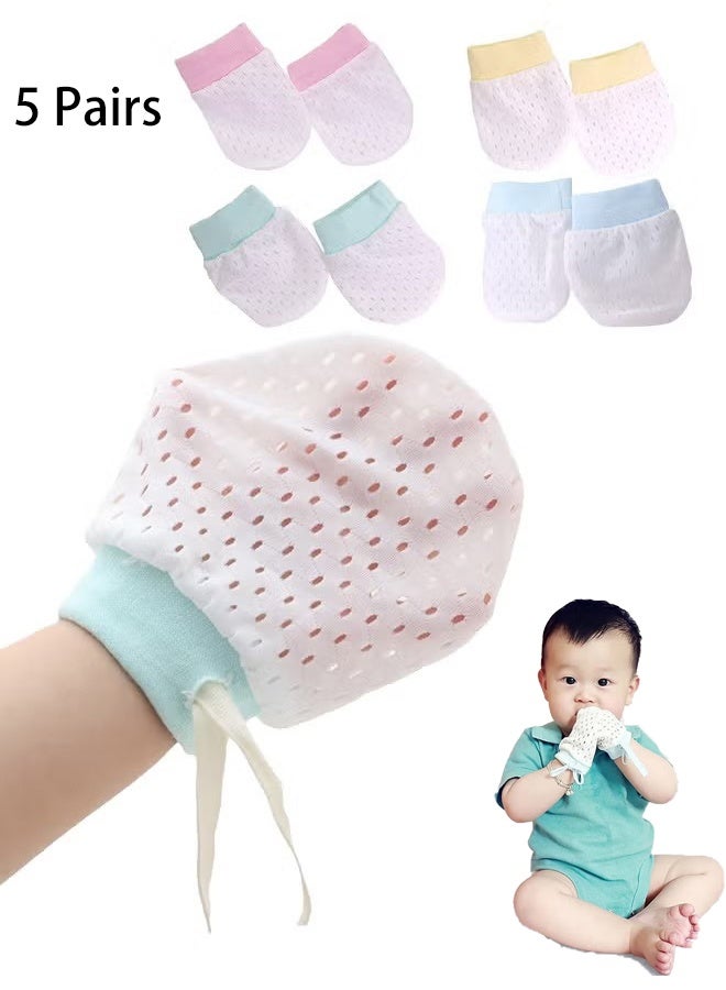 KANGLI 5 Pairs Set Infant and Toddler Anti-Scratch Gloves with Drawstring, Openwork Design for Ventilation, - Image 1