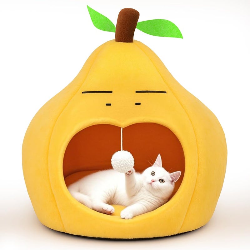 MOYMO Cute Cat Beds for Indoor Cats Small Dog Beds Soft Washable Pet Beds for Kitten and Puppy Funny Pear Cat Cave 19 Inches - Image 2