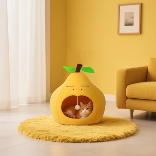 MOYMO Cute Cat Beds for Indoor Cats Small Dog Beds Soft Washable Pet Beds for Kitten and Puppy Funny Pear Cat Cave 19 Inches - Image 3