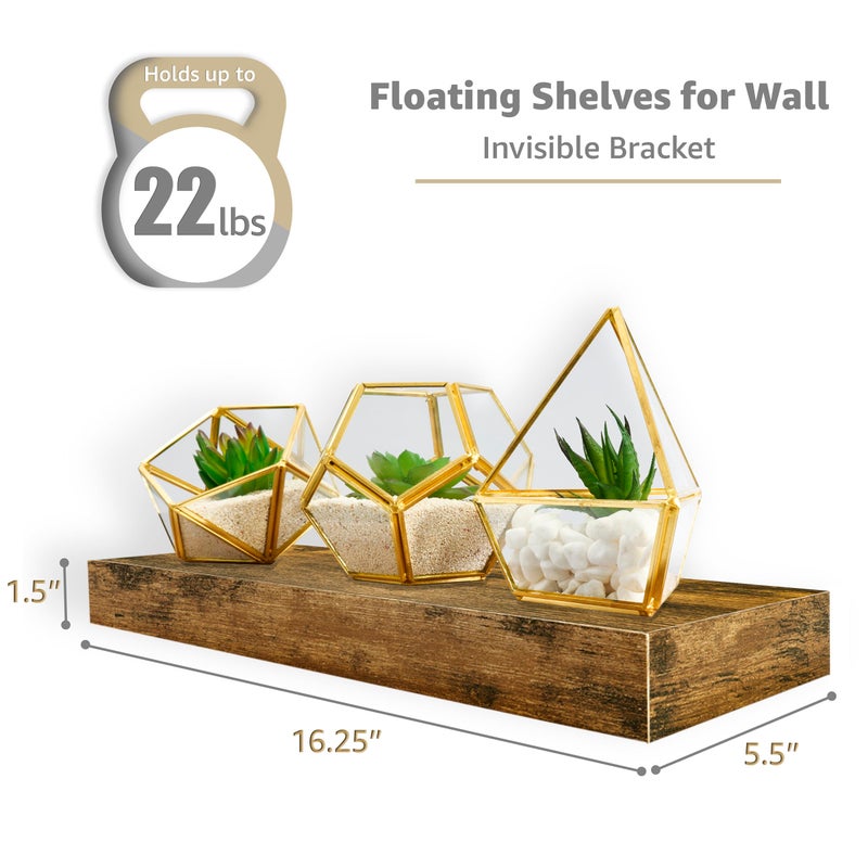 Sorbus Floating Shelves for Wall â€“ 16 Inch Floating Shelf for Kitchen, Bedroom, Living Room, Bathroom, Home & Wall Decor - Mounted Bathroom Shelves with Invisible Brackets (Rustic Brown, 4 Pack) - Image 2