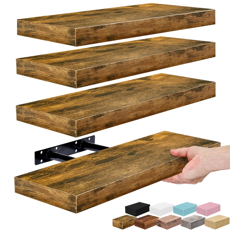 Sorbus Floating Shelves for Wall â€“ 16 Inch Floating Shelf for Kitchen, Bedroom, Living Room, Bathroom, Home & Wall Decor - Mounted Bathroom Shelves with Invisible Brackets (Rustic Brown, 4 Pack) - Image 1