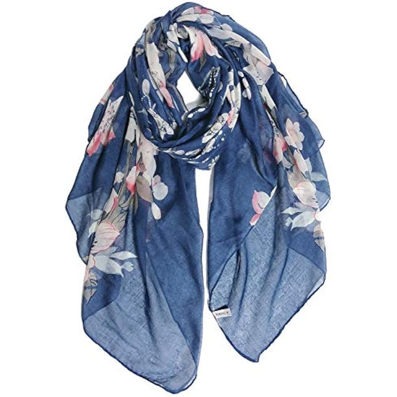 Spring Lightweight Scarves Fashion Flowers Print Women Shawl Wrap - Image 1