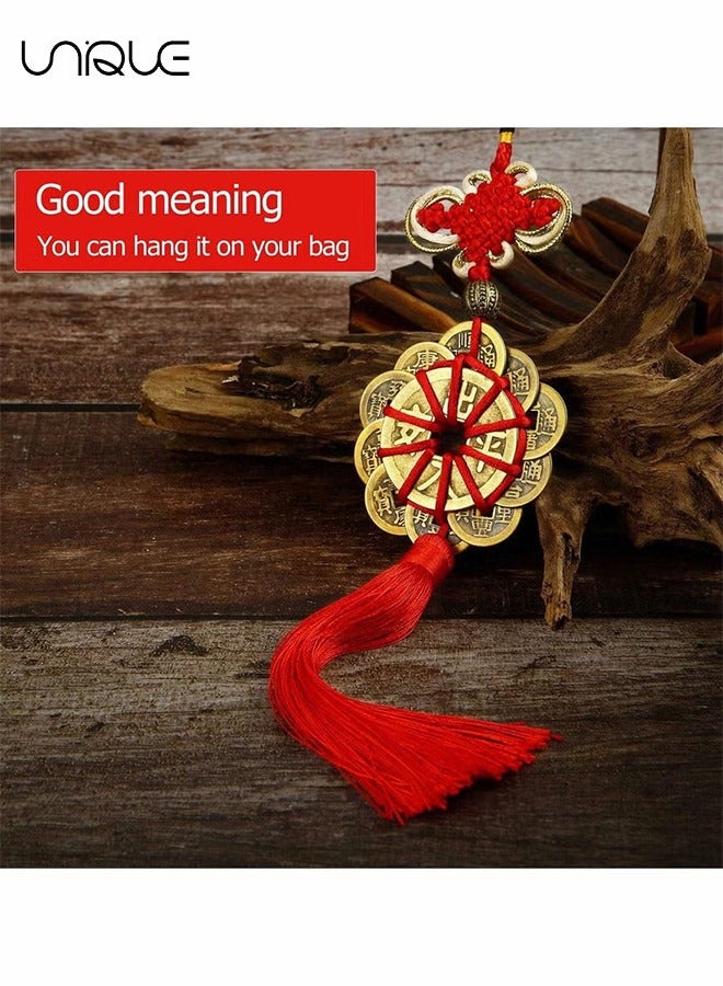 يونيك 2 قطعة قلادة سيارة - قلادة المنزل - الصين عقدة حبل أحمر قلادة - لاكي النحاس عملة قلادة - Image 3