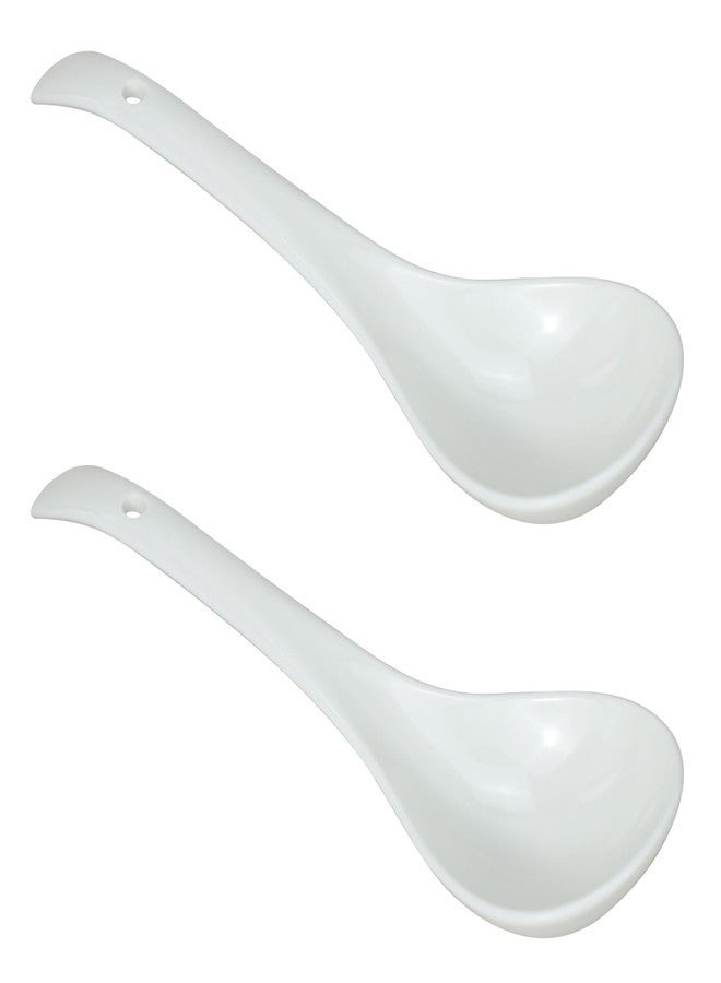 EIKS 2 Pack Porcelain Serving Spoon Soup Ladles for Serving Cooking Mixing Stews Noodles Rice Soup - 9 inch Long - Image 1