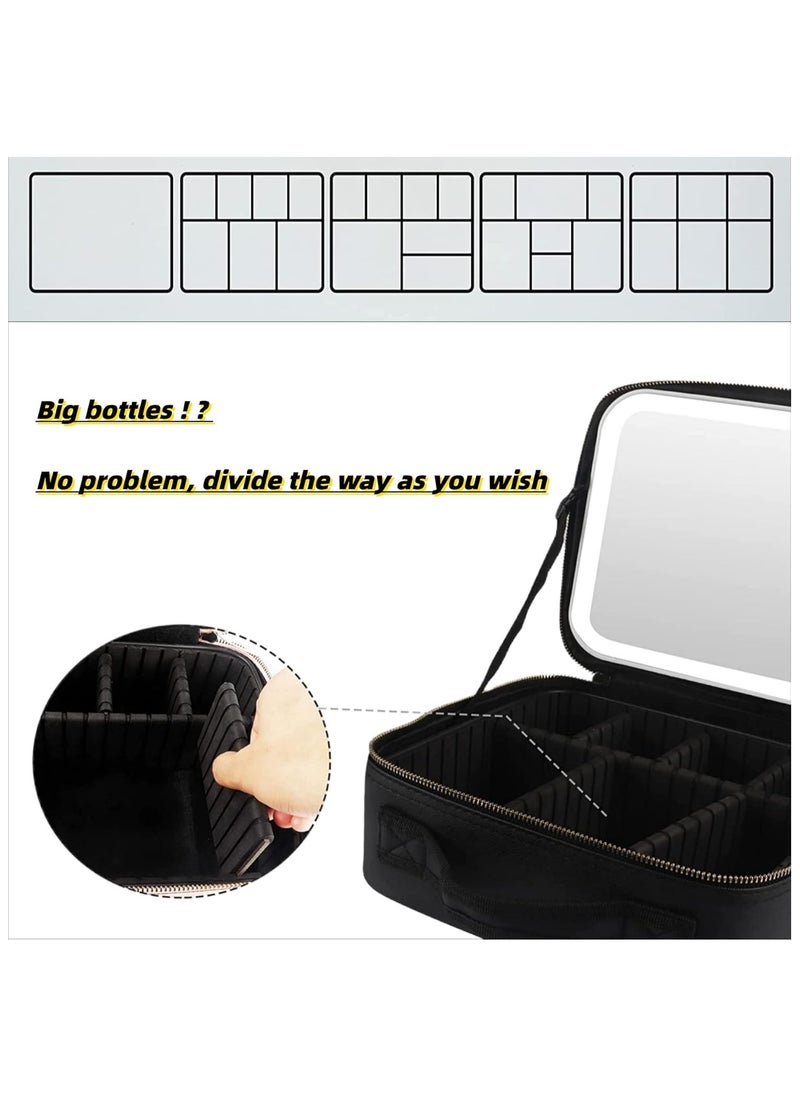 Generic makeup bag with LED mirror,Adjustable Brightness LED Cosmetic Train Case with brush storage board suitable for travel and daily make up ,Portable Travel Cosmetic Organizer for Women, 3 Color Light Settings, Adjustable Dividers Vanity Case Birthday gifts  - Image 3