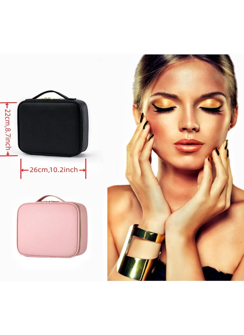 Generic makeup bag with LED mirror,Adjustable Brightness LED Cosmetic Train Case with brush storage board suitable for travel and daily make up ,Portable Travel Cosmetic Organizer for Women, 3 Color Light Settings, Adjustable Dividers Vanity Case Birthday gifts  - Image 4