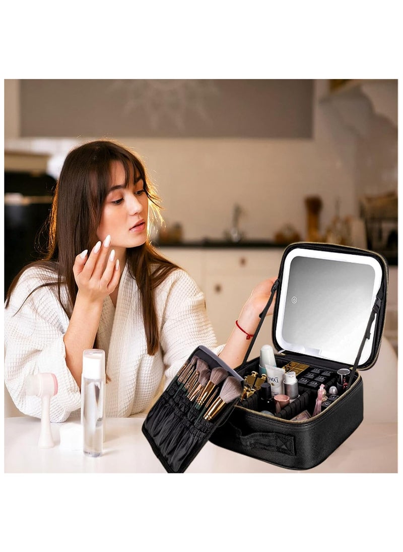 Generic makeup bag with LED mirror,Adjustable Brightness LED Cosmetic Train Case with brush storage board suitable for travel and daily make up ,Portable Travel Cosmetic Organizer for Women, 3 Color Light Settings, Adjustable Dividers Vanity Case Birthday gifts  - Image 5