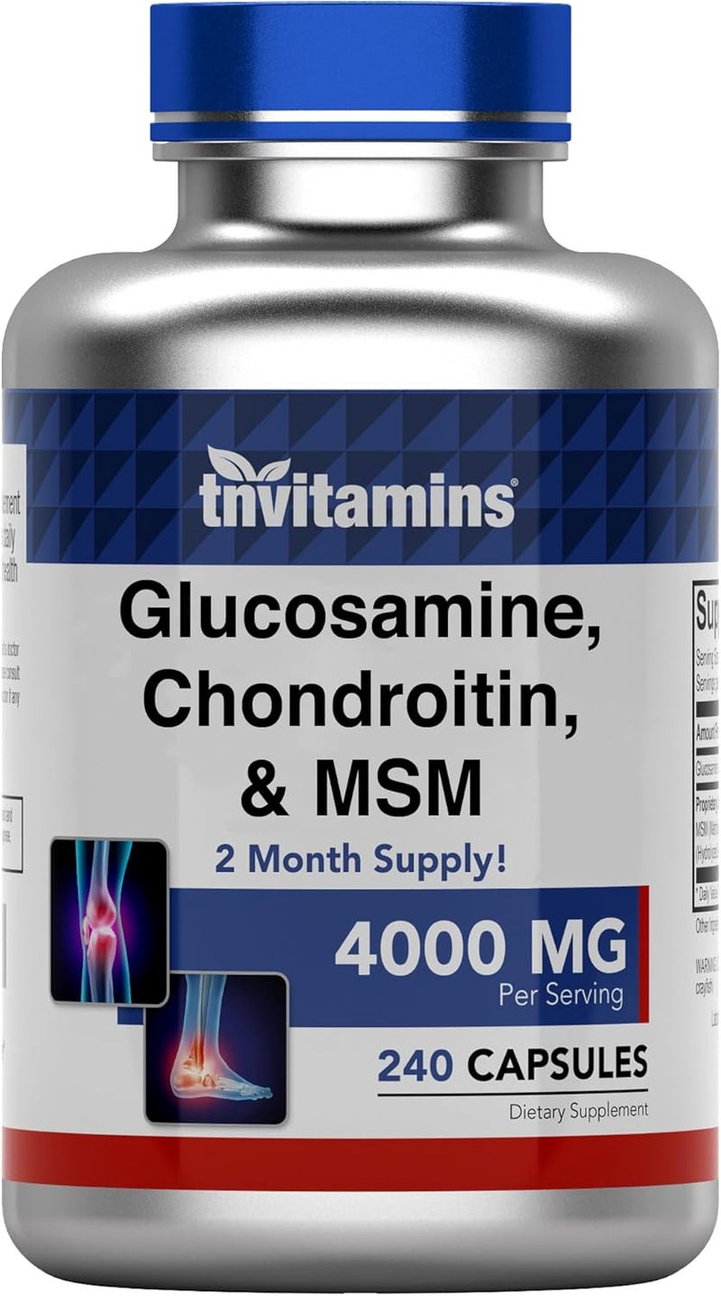 tnvitamins Glucosamine Chondroitin  MSM 4000 MG  240 Capsules for Men  Women  Joint Support Supplement Complex  More Than Triple Strength  NonGMO  Produced in The USA - Image 1