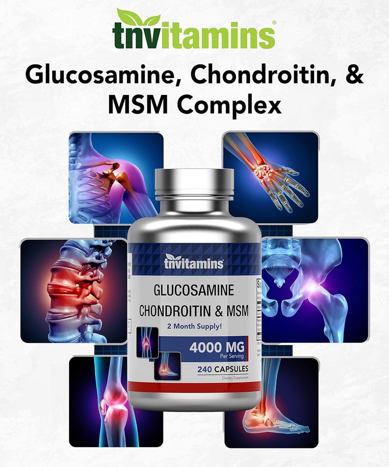 tnvitamins Glucosamine Chondroitin  MSM 4000 MG  240 Capsules for Men  Women  Joint Support Supplement Complex  More Than Triple Strength  NonGMO  Produced in The USA - Image 4