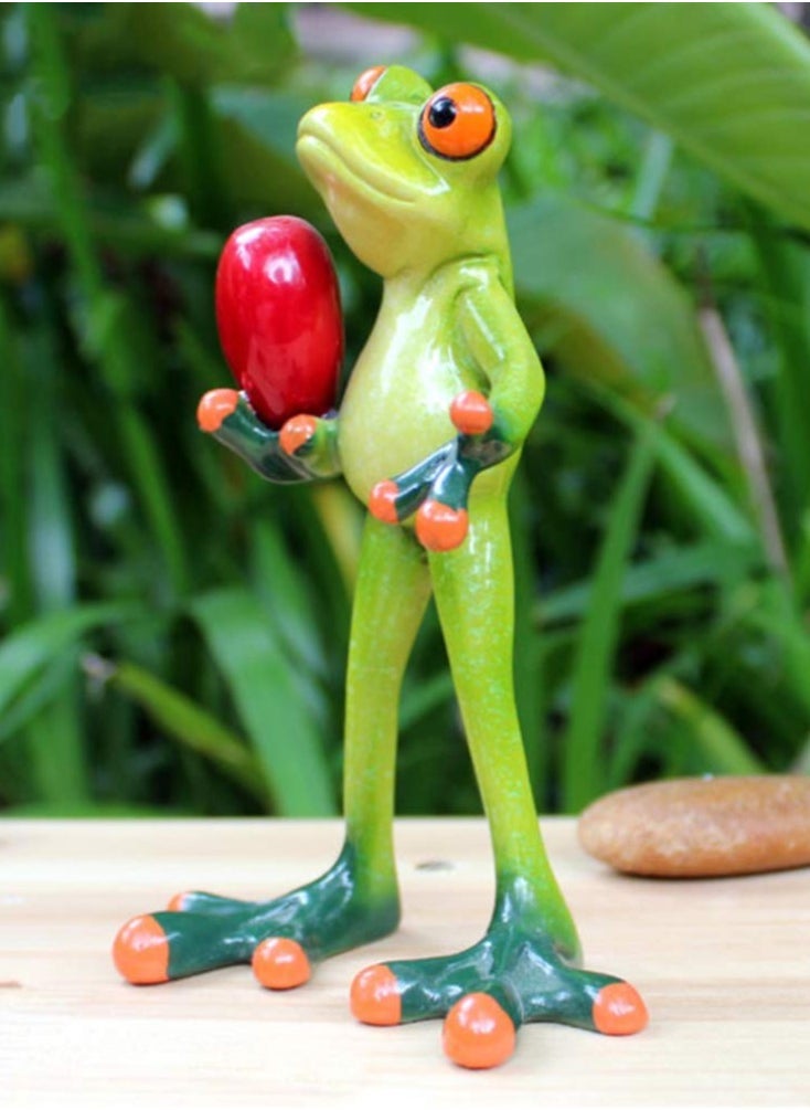 Excefore Frog Figurines Decor Funny Creative Craft Resin Green Frog Sculpture Statue for Home Office Desk Tabletop Bathroom Decoration, Ornament Gift (Give You My Love) - Image 2