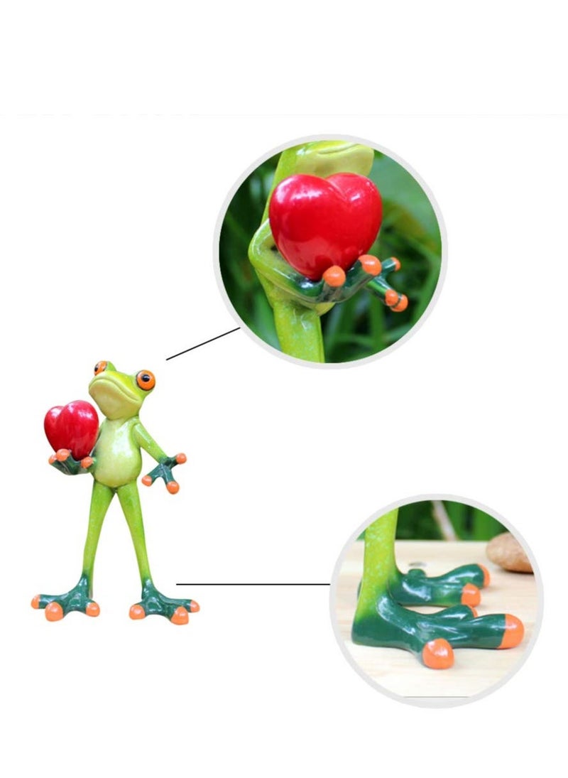 Excefore Frog Figurines Decor Funny Creative Craft Resin Green Frog Sculpture Statue for Home Office Desk Tabletop Bathroom Decoration, Ornament Gift (Give You My Love) - Image 5