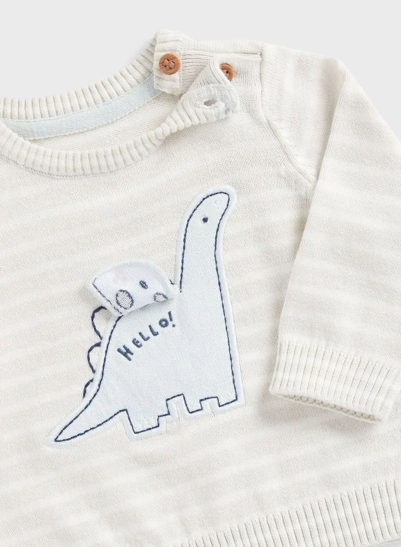 مذركير Infant Dino Print Sweatshirt, Sweatpants & Beanie Set