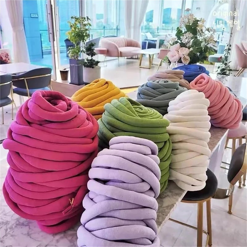1 كجم من الخيوط السميكة والكبيرة من نوع Super Velvet، مناسبة للحياكة اليدوية لصنع بطانيات كبيرة، سجاد، أكياس، وغيرها (لون بني) - Image 2