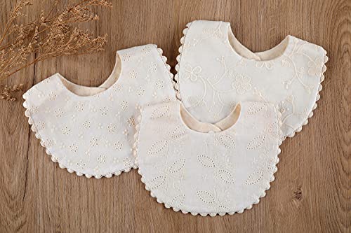 GZMM Baby Bib For Girls,Reversible Waterproof Handmade Natural Cotton Baby Drool Bib 0-12 months 2 Pack (off-white color A, 0-12 months) - Image 3