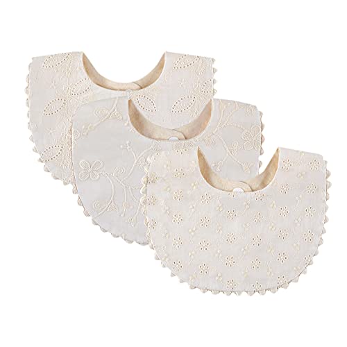 GZMM Baby Bib For Girls,Reversible Waterproof Handmade Natural Cotton Baby Drool Bib 0-12 months 2 Pack (off-white color A, 0-12 months) - Image 1