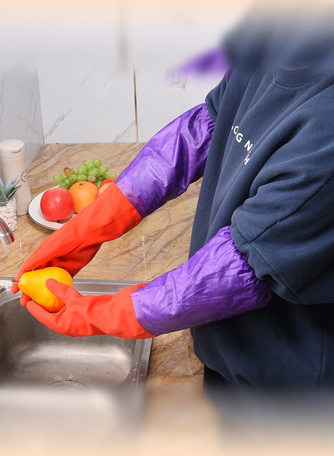 Waterproof Long Sleeves Latex Gloves Purple/Red 50centimeter  - Image 3