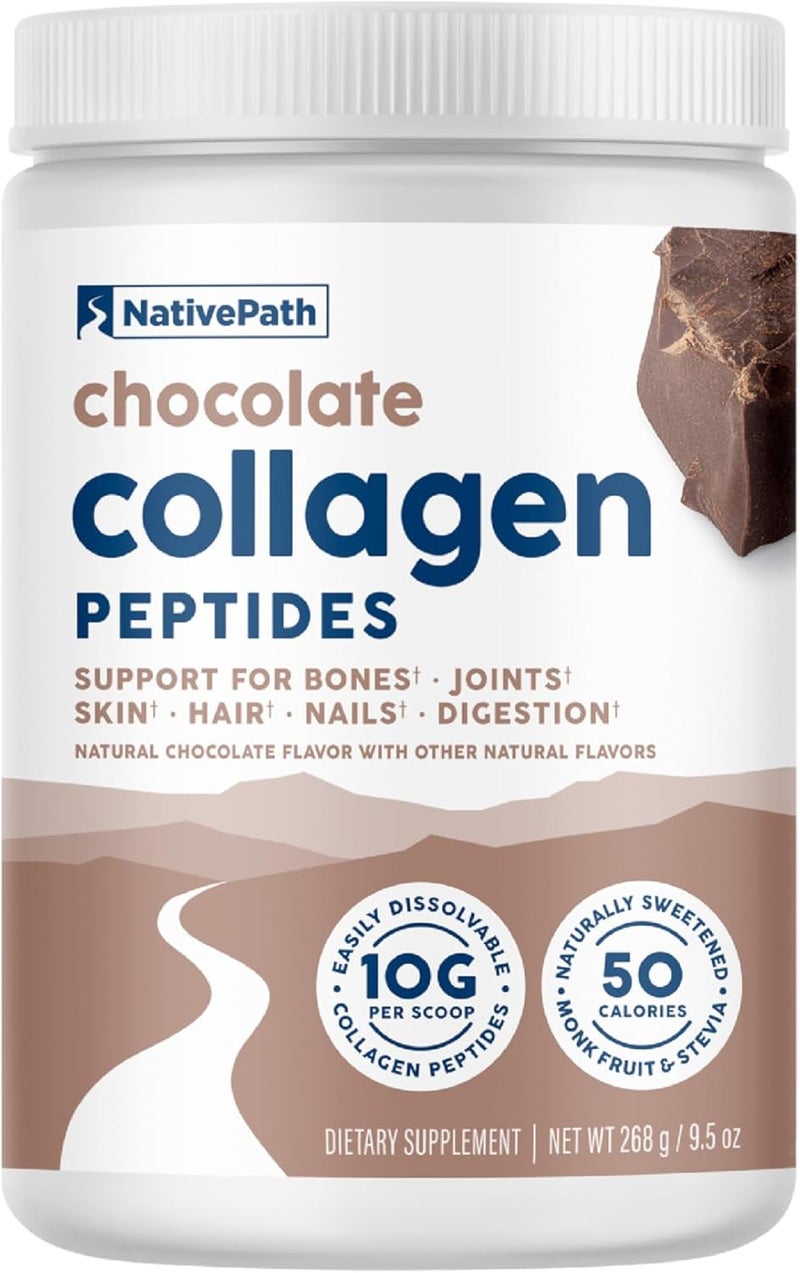 NativePath Collagen Peptides  Hydrolyzed Type 1  3 Collagen Keto  Paleo GrassFed Protein Powder for Hair Skin Nails Bones Joints Digestion and More  No Gluten or Dairy Chocolate 268g - Image 1