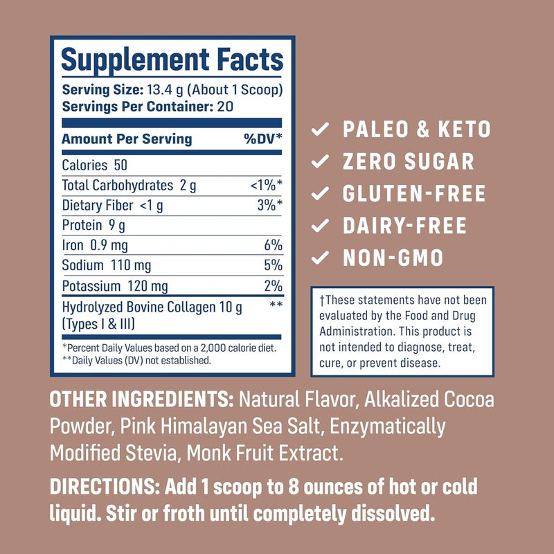 NativePath Collagen Peptides  Hydrolyzed Type 1  3 Collagen Keto  Paleo GrassFed Protein Powder for Hair Skin Nails Bones Joints Digestion and More  No Gluten or Dairy Chocolate 268g - Image 2