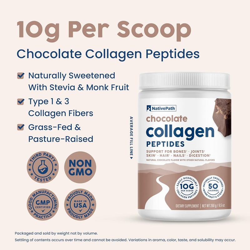 NativePath Collagen Peptides  Hydrolyzed Type 1  3 Collagen Keto  Paleo GrassFed Protein Powder for Hair Skin Nails Bones Joints Digestion and More  No Gluten or Dairy Chocolate 268g - Image 4
