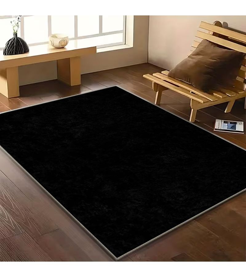 Velvet Non Slip Backing Carpet 2D Flat 55.11 X 78 Inches Pure Black Minimalist Carpet For Living Room High Traffic Areas Indoor Spaces Modern Style Easy Maintenance - Image 4
