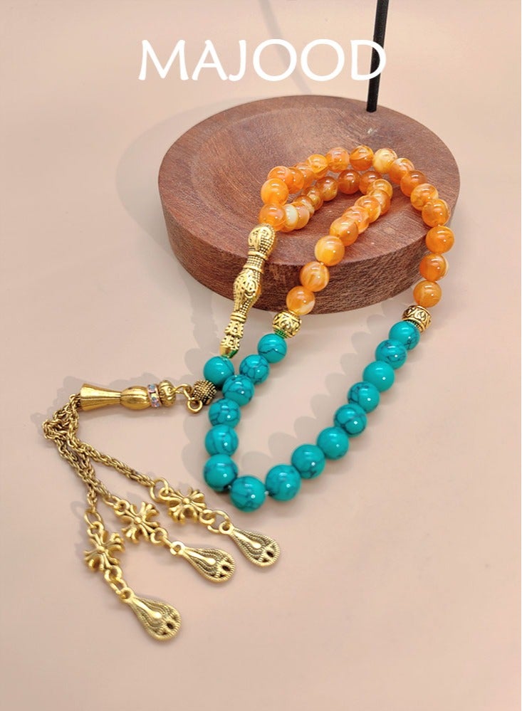 MAJOOD Original Design/45 Turquoise and Beeswax Beads/Tasbih/8MM - Image 2
