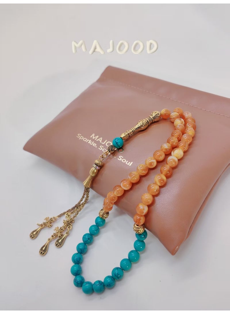 MAJOOD Original Design/45 Turquoise and Beeswax Beads/Tasbih/8MM - Image 1