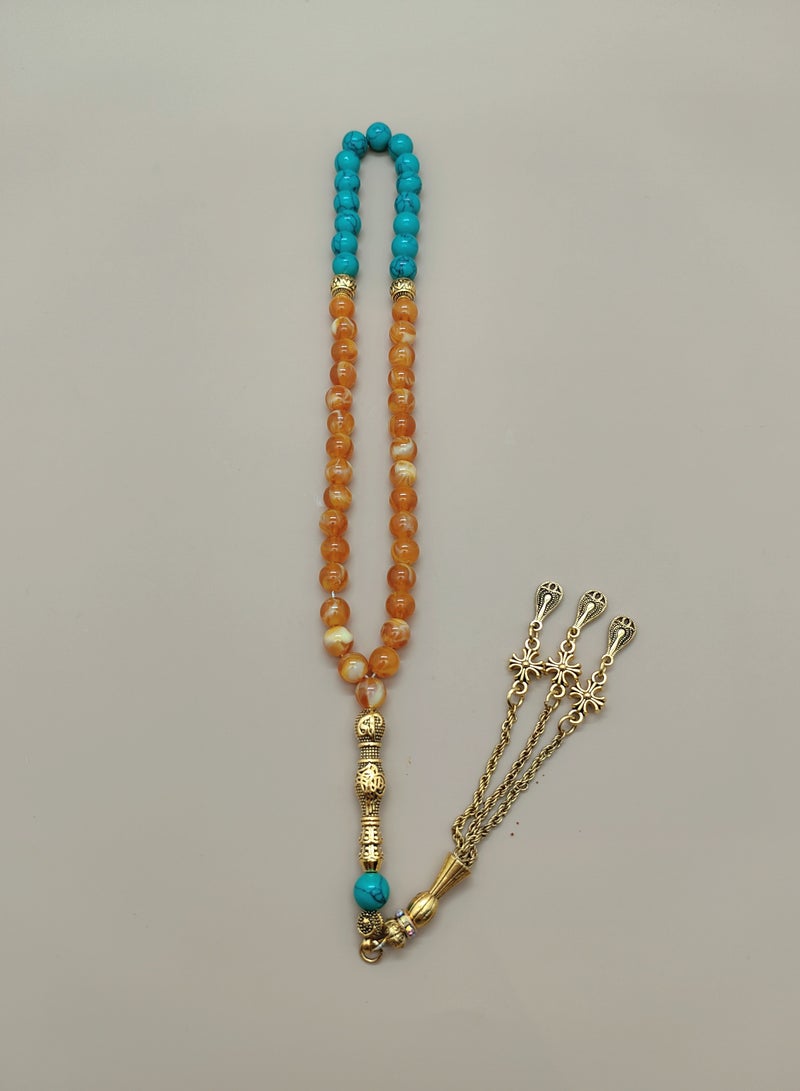 MAJOOD Original Design/45 Turquoise and Beeswax Beads/Tasbih/8MM - Image 4