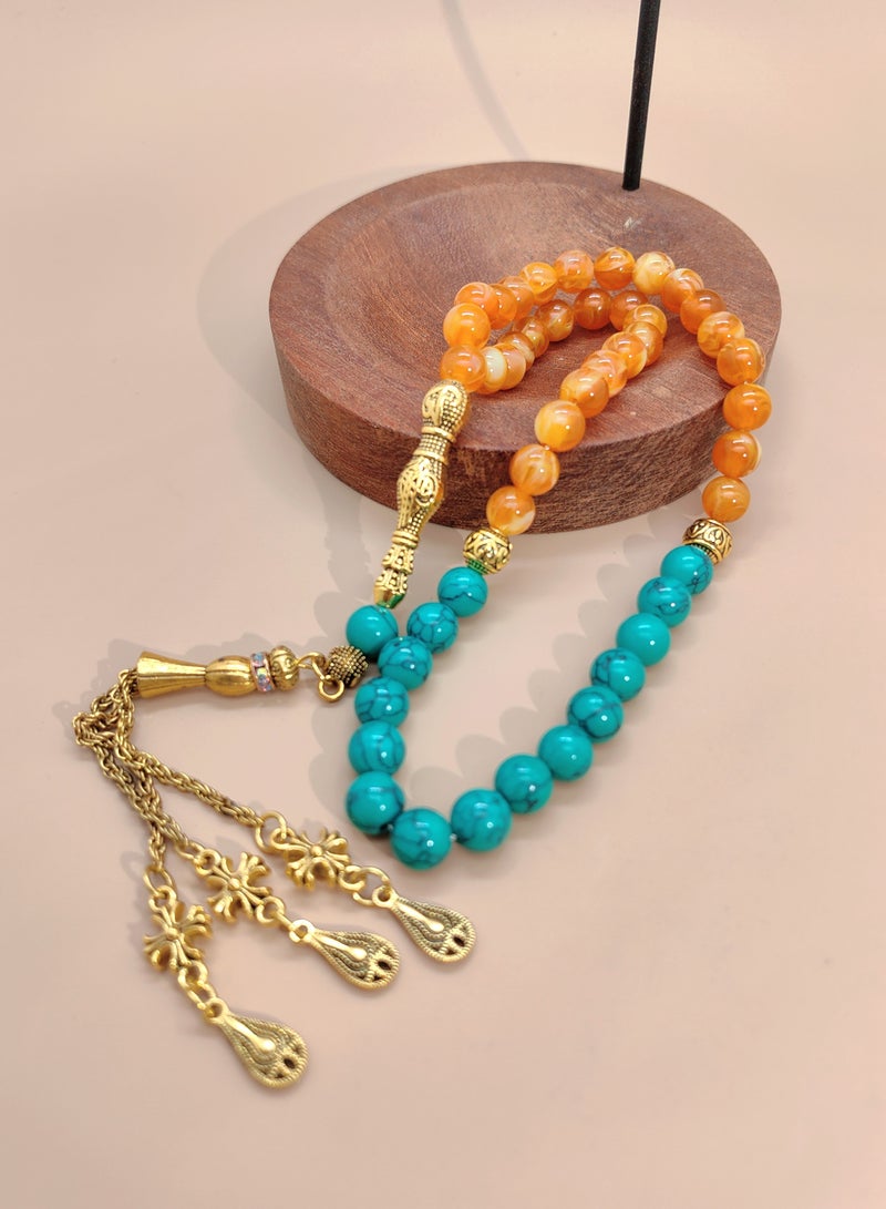 MAJOOD Original Design/45 Turquoise and Beeswax Beads/Tasbih/8MM - Image 3
