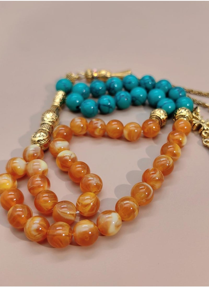 MAJOOD - Original Design/45 Turquoise and Beeswax Beads/Tasbih/8MM - Image 1