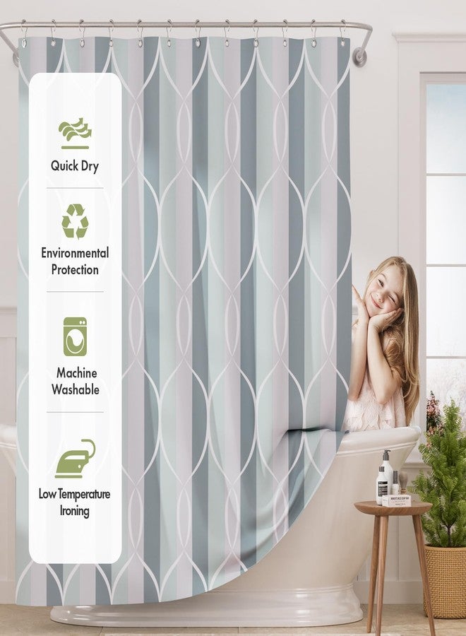 AmazerBath Shower Curtain Sets, Washable Cloth Geometric Green-Grey Stripped Fabric Shower Curtain with 12 Metal Hooks, Luxury Home Farmhouse Polyester Bathroom Decor Shower Curtains, 72x72 Inches - Image 2