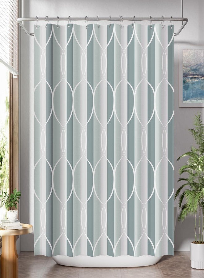 AmazerBath Shower Curtain Sets, Washable Cloth Geometric Green-Grey Stripped Fabric Shower Curtain with 12 Metal Hooks, Luxury Home Farmhouse Polyester Bathroom Decor Shower Curtains, 72x72 Inches - Image 1