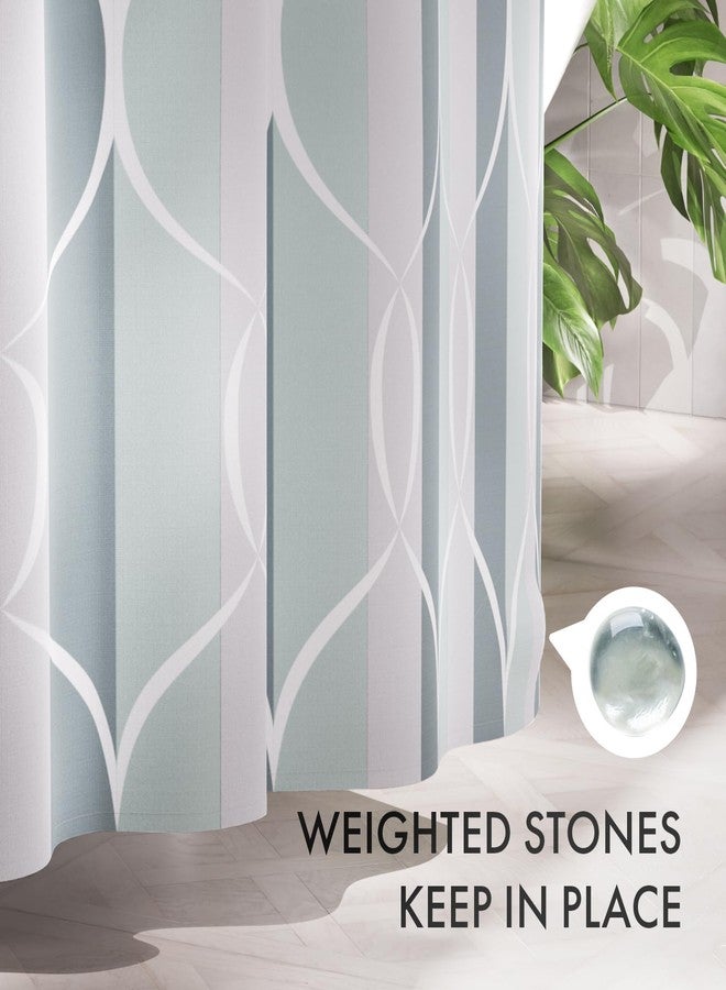 AmazerBath Shower Curtain Sets, Washable Cloth Geometric Green-Grey Stripped Fabric Shower Curtain with 12 Metal Hooks, Luxury Home Farmhouse Polyester Bathroom Decor Shower Curtains, 72x72 Inches - Image 4