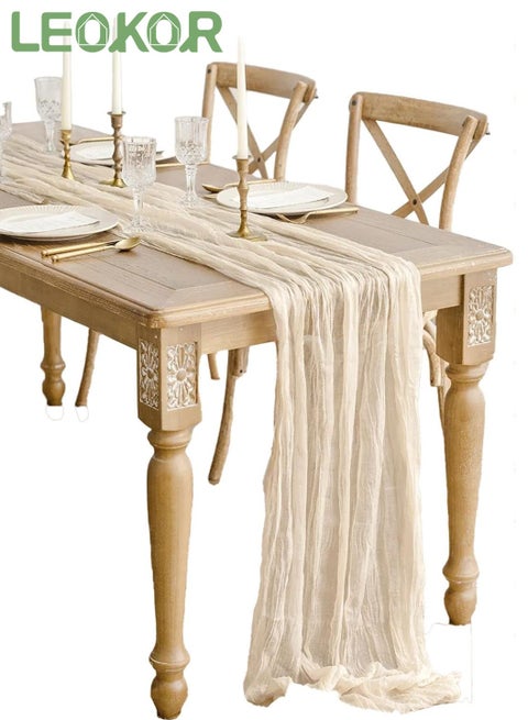 4M Cheesecloth Table Runner, Beige Wedding Table Runner, Boho Gauze Table Runner, Rustic Sheer Table Decor 90x400 CM