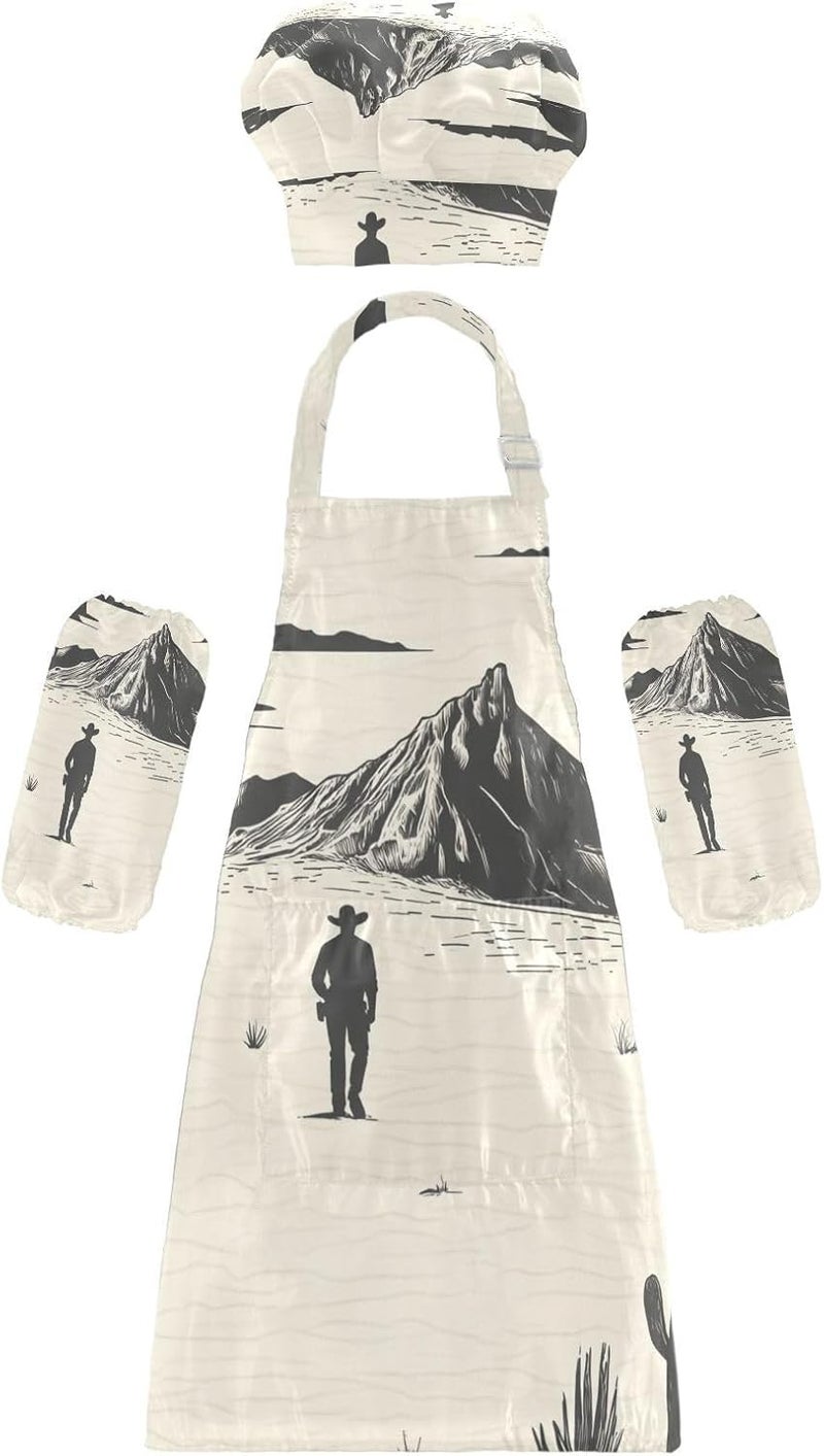 Kid Paint Smock Functional Western Cowboy Boho Cactus Cowboy Mountains Children Aprons with Pockets for Toddlers 3-12 - Image 1