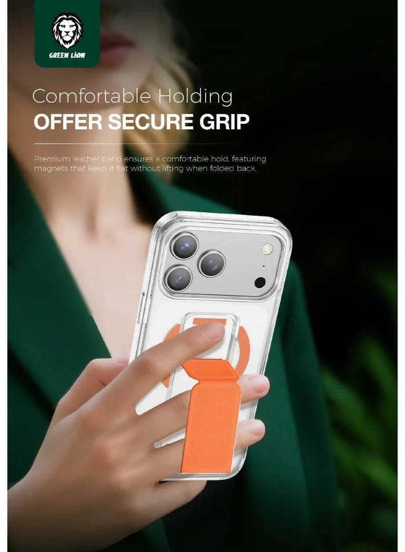 GREEN LION iPhone 17 Pro MagSafe Case Leather Grip with Dual-Sided Magnetic Snap & High Grade Protection / Magnetic Hand Grip - Orange Titanium - Image 2