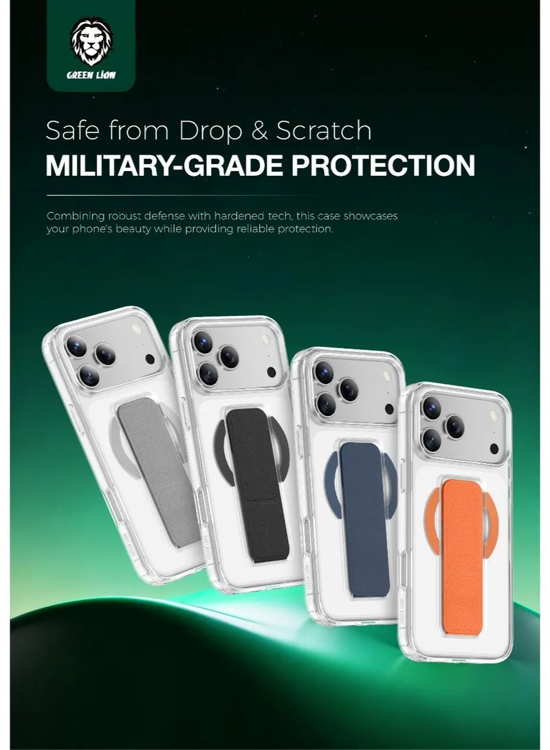 GREEN LION iPhone 17 Pro MagSafe Case Leather Grip with Dual-Sided Magnetic Snap & High Grade Protection / Magnetic Hand Grip - Orange Titanium - Image 4