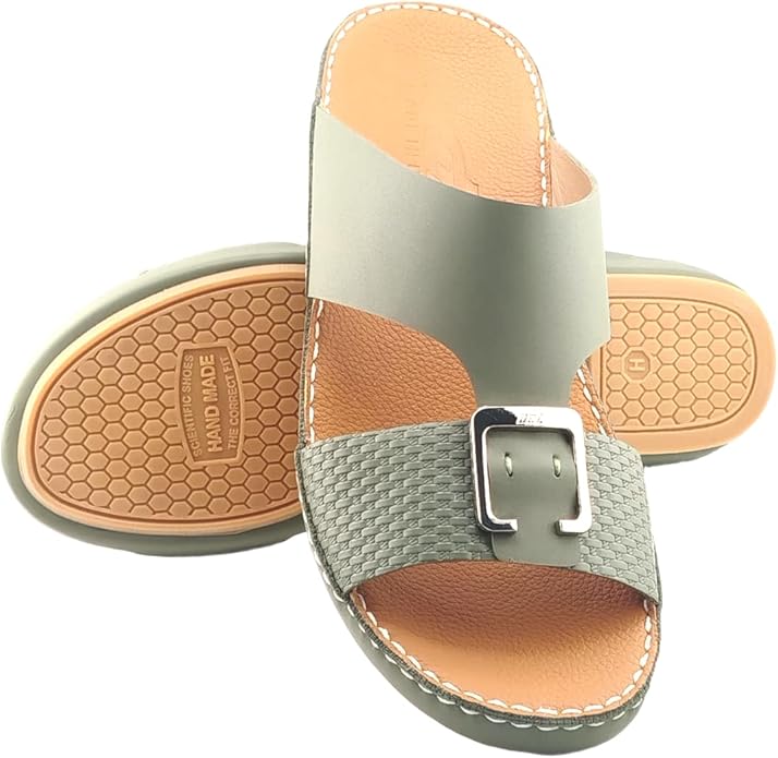 A E T Handmade Arabic Sandals For Men | Outdoor Mens Slippers | Everyday Flip Flops Open Toe | Arabic Genuine Leather With Buckle| New Arabic Design | Tan Footbed | Comfortable & LightWeight