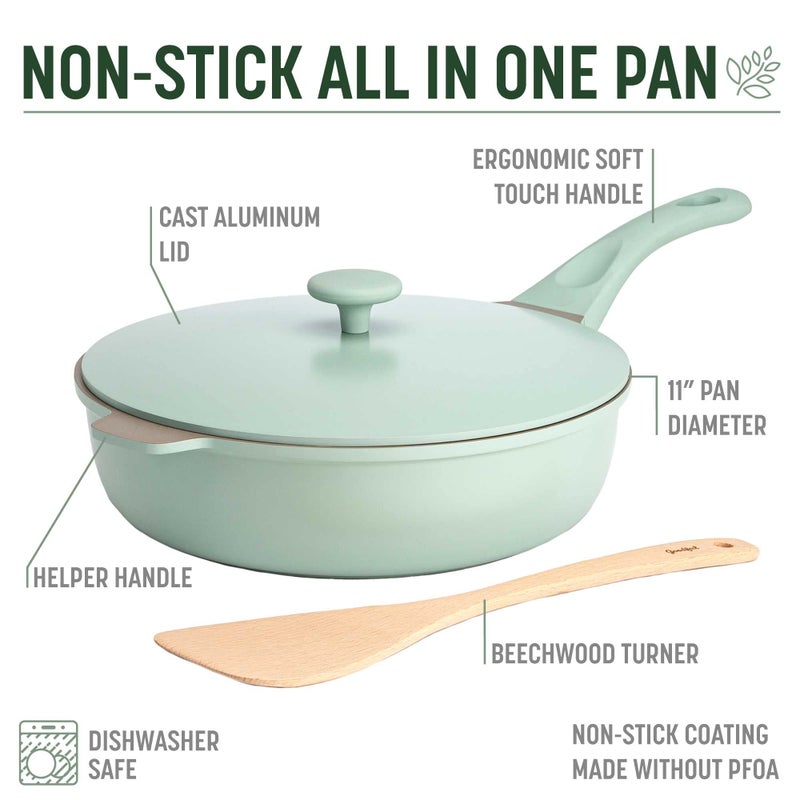 Goodful All-in-One Pan, Multilayer Nonstick, High-Performance Cast Construction, Multipurpose Design Replaces Multiple Pots and Pans, Dishwasher Safe Cookware, 11-Inch, 4.4-Quart Capacity, Sage Green - Image 4