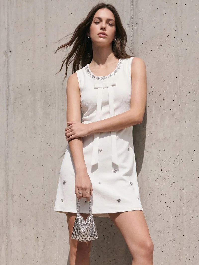 Outzidr white White Embellished Mini Dress for Women | Best Price UAE