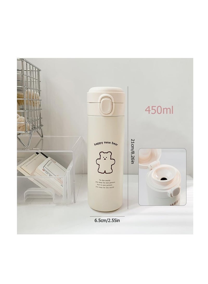 KASTWAVE زجاجة ماء ترموس، زجاجة ماء حرارية دب كاواي، زجاجة ماء معزولة ضد التسرب، زجاجة حرارية محمولة من الفولاذ المقاوم للصدأ مع غلاف قماشي للمشروبات الساخنة أو الباردة - Image 5