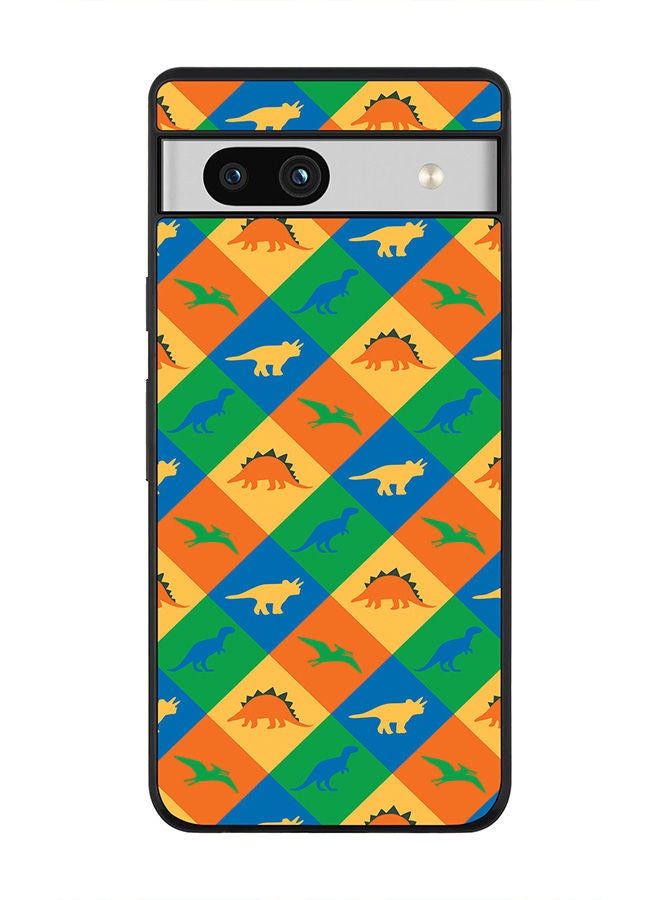 Stylizedd Rugged Black edge case for Google Pixel 7a 5G Slim fit Soft Case Flexible Rubber Edges Anti Drop TPU Gel Thin Cover -  Dino Checker - Image 1