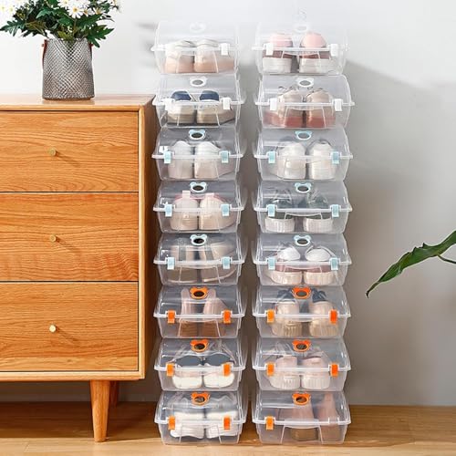 c s m CSM Multipurpose Stackable Rectangular Footwear Storage Organiser(SHOEBOX-2) Containers with Lid, Clear Plastic, Large, Pack of 2 - Image 4
