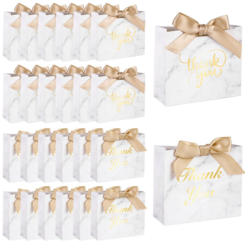 VGOODALL 24PCS Thank You Gift Bags, 4.5x3.9x1.8Inches Mini Party Favor Bags White Treat Boxes with Bow Ribbon for Wedding Bridal Baby Shower Birthday Party - Image 1