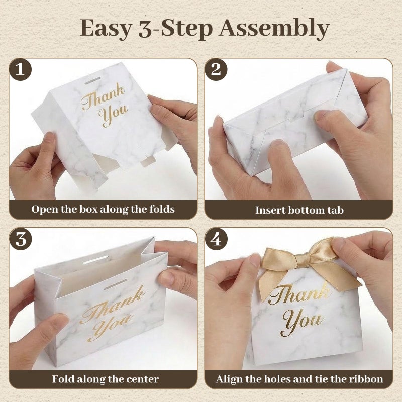 VGOODALL 24PCS Thank You Gift Bags, 4.5x3.9x1.8Inches Mini Party Favor Bags White Treat Boxes with Bow Ribbon for Wedding Bridal Baby Shower Birthday Party - Image 3